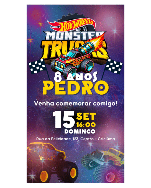 Convite Hot Wheels Para Editar no Canva