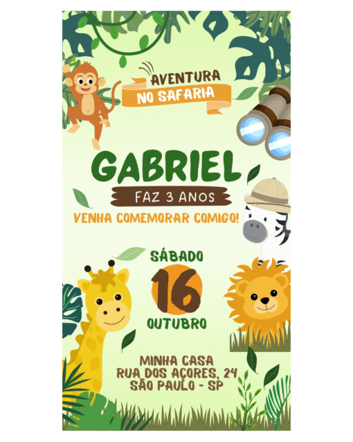 Convite de aniversário safari