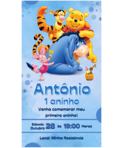 Convite Ursinho Pooh para Aniversário Infantil