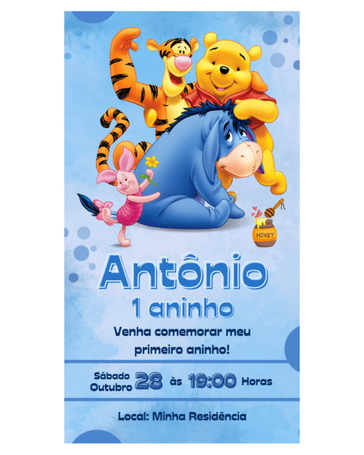Convite Ursinho Pooh para Aniversário Infantil