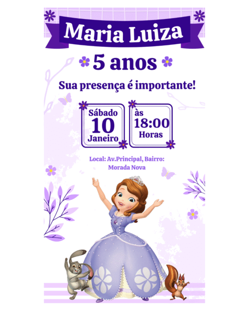 Convite Princesa Sofia Digital