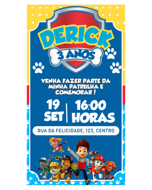 Convite Patrulha Canina para editar