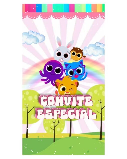 Convite Bolofofos Rosa para Menina Edite no Canva ou Personalize!