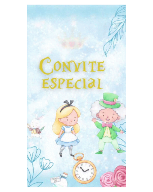 Convite Animado Alice no País das Maravilhas